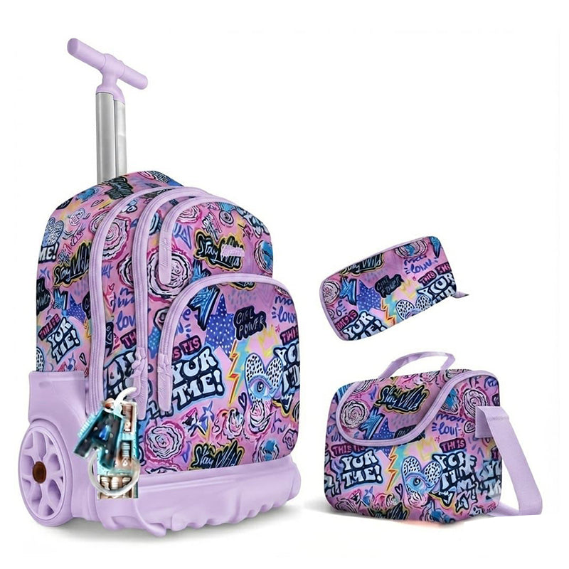 Pack Scolaire Trolley 18’’ 3 Pièces – Cartable à Roulettes, Trousse et Sac à Goûter