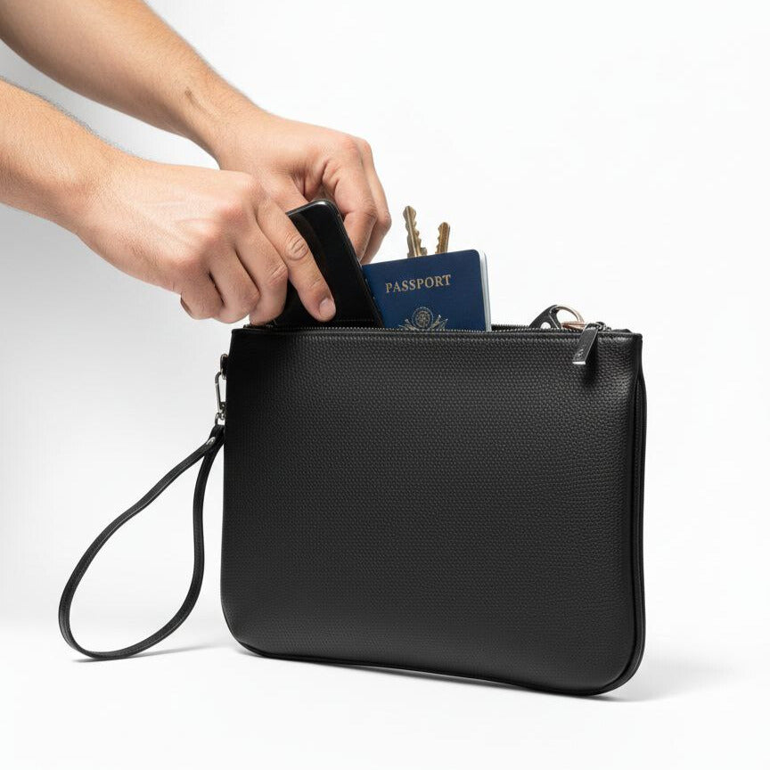 Dimensions pochette homme semi cuir 28 cm longueur 18 cm hauteur