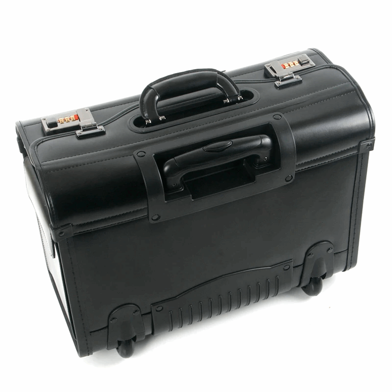 Valise rétro en cuir véritable à roulettes – Style pilote & hôtesse de l’air
