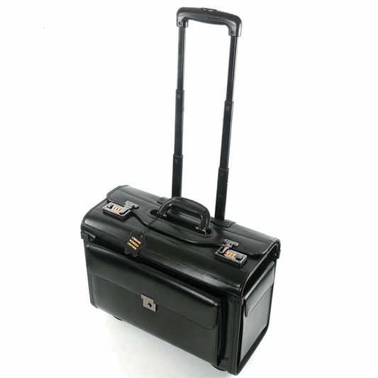 Valise rétro en cuir véritable à roulettes – Style pilote & hôtesse de l’air