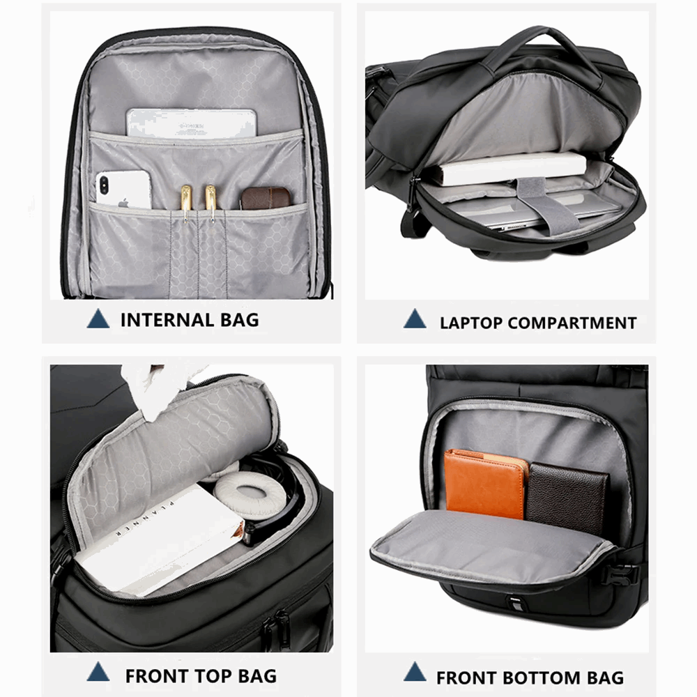 Grand sac à dos pour ordinateur portable 15,6 pouces unisexe, sac à dos d'affaires multifonction, imperméable avec port de charge USB intégré,