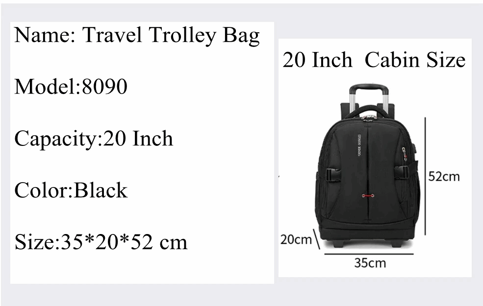 Sacs de voyage à roulettes – Sac à dos trolley 20 pouces – Bagage cabine d'affaires élégant et pratique