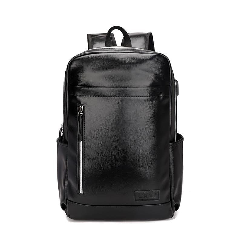 Sac à dos en simili cuir noir vue de face design moderne pour ordinateur 15,6 pouces