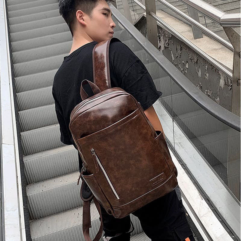 Sac à dos en simili cuir avec sangle arrière pour fixation sur valise de voyage