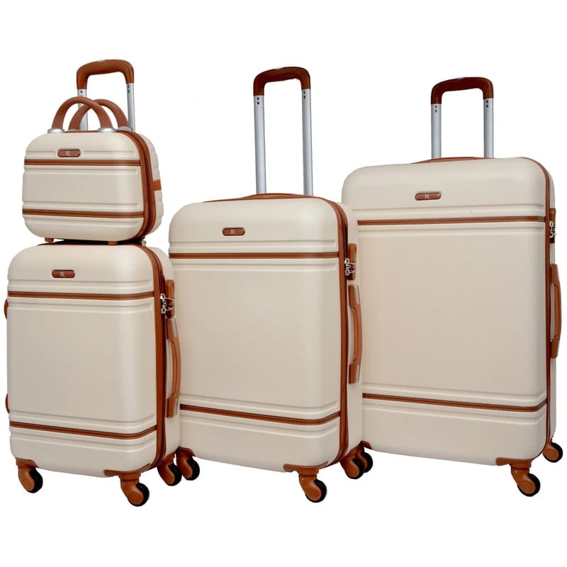 Set de 4 valises en polycarbonate avec serrure TSA et roues 360°, comprenant un vanity bag.