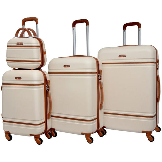 Set de 4 valises en polycarbonate avec serrure TSA et roues 360°, comprenant un vanity bag.