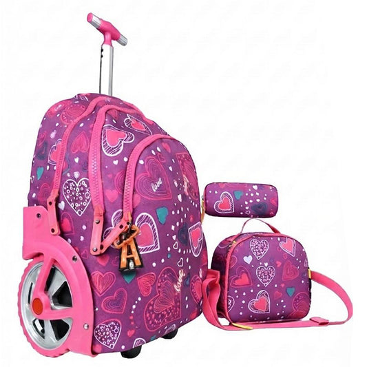 Cartable Scolaire Trolley 18’’ 3 en 1 – Sac à Dos à Roulettes, Trousse et Sac à Goûter