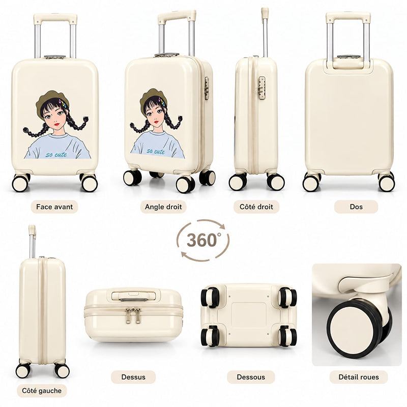 Valise Rigide Enfant Ado – Roues 360° et Poignée Télescopique, Design Animé So Cute