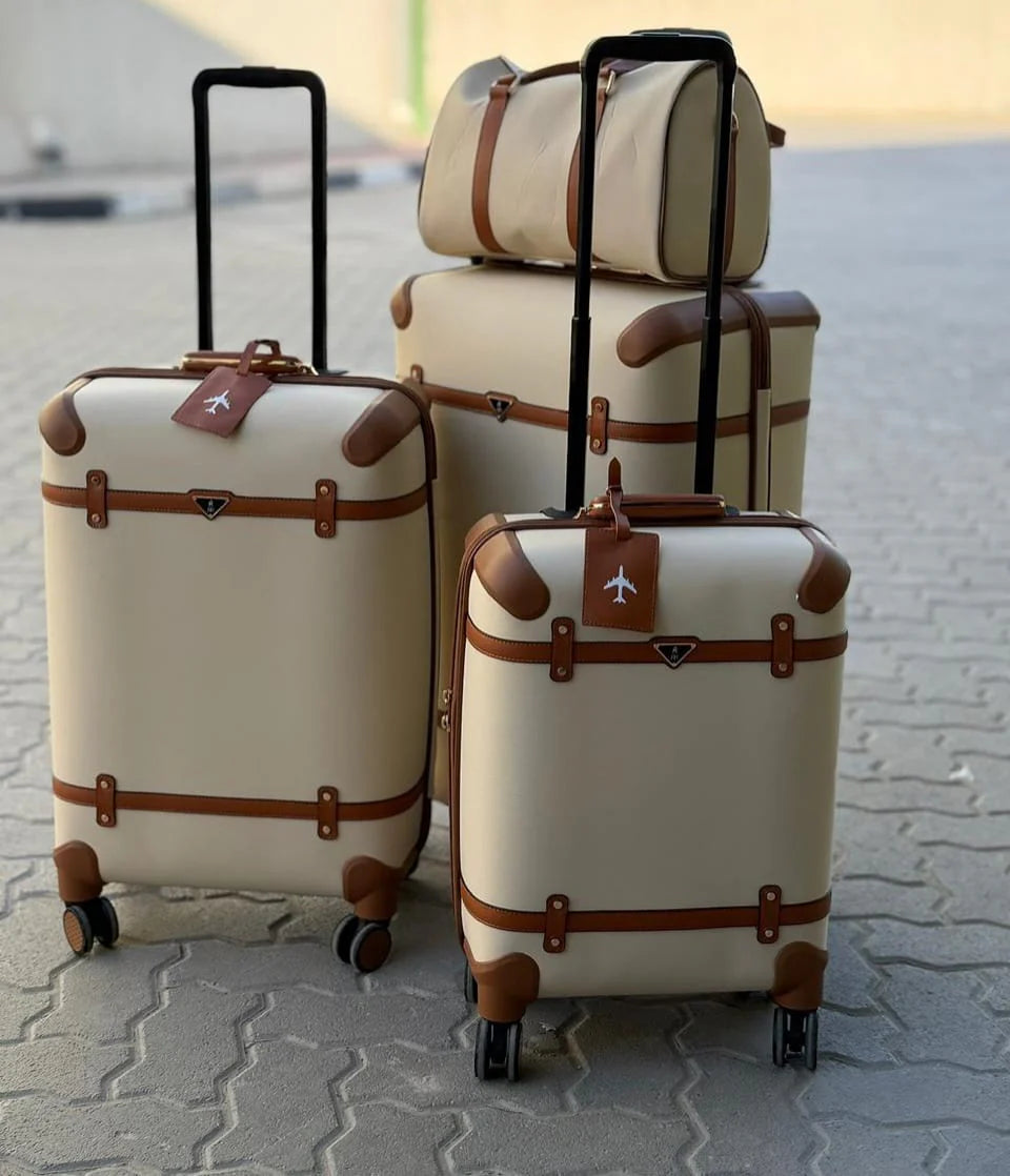 Ensemble de Bagages Luxe "Édition Vintage" – Set de 5 Pièces (3 Valises + 2 Sac)