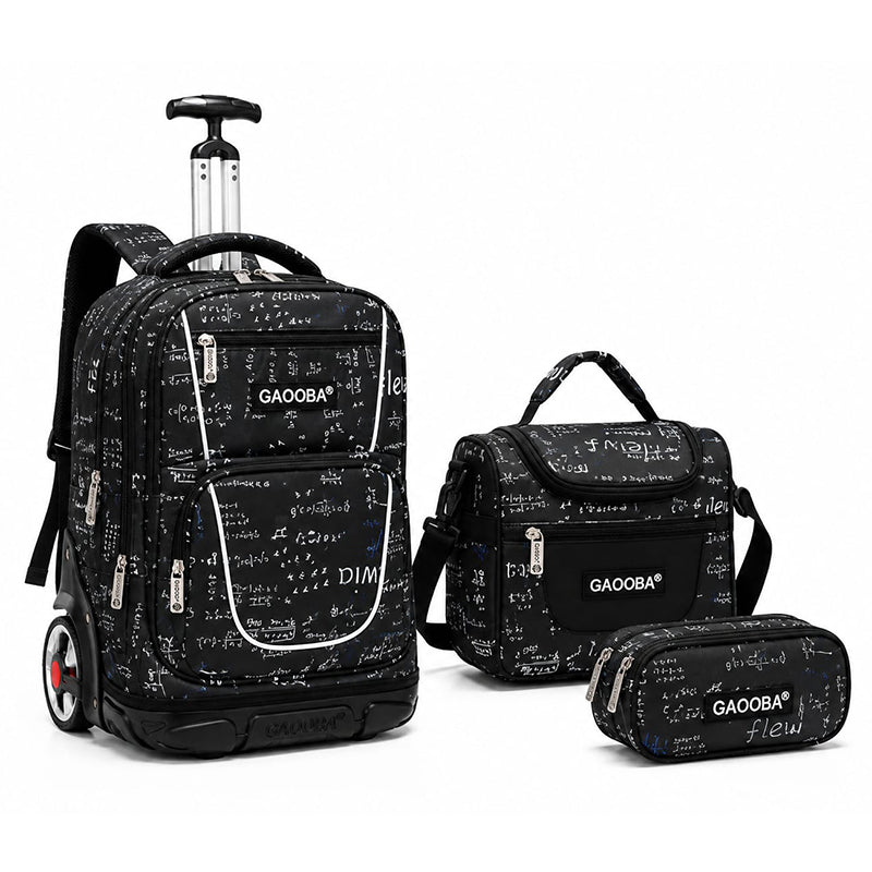 Cartable à Roulettes 3 en 1 Fille Garçon – Sac à Dos Trolley + Lunch Box + Trousse | Grandes Roues N°18