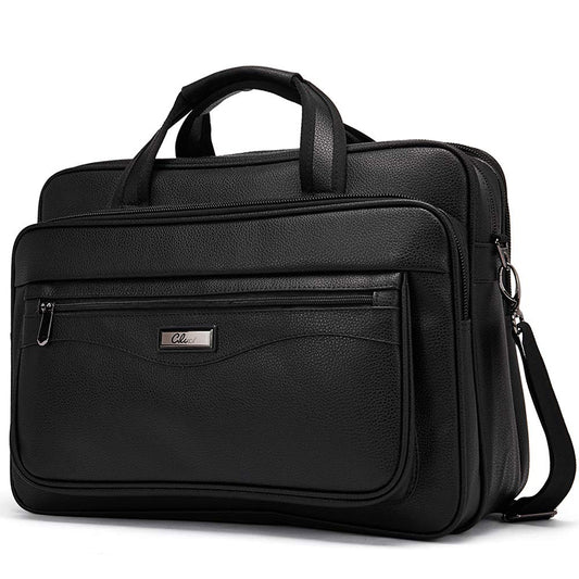 Cartable PC portable homme cuir noir 15.6 17 pouces – vue de face