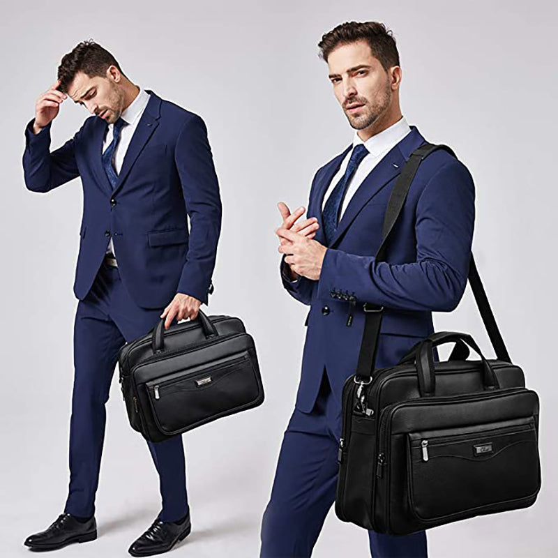 Intérieur cartable PC homme cuir noir – compartiments organisés
