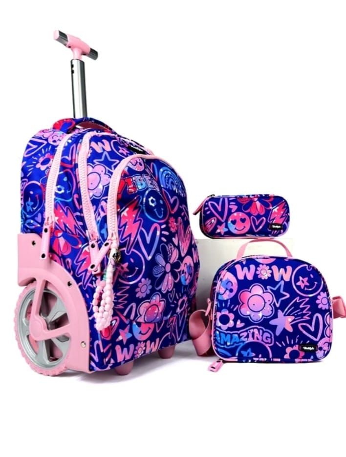 Détails du cartable scolaire à roulettes design coloré pour enfants