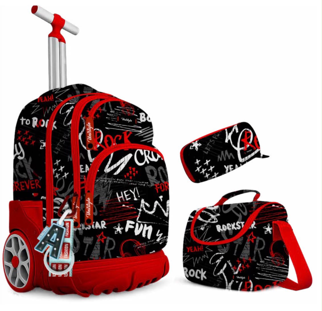 Cartable trolley garçon noir avec design skate néon
