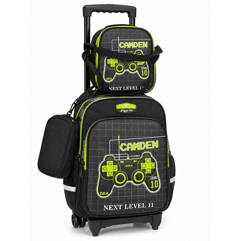 Cartable trolley scolaire Gaming 3 pièces avec trousse et lunch box