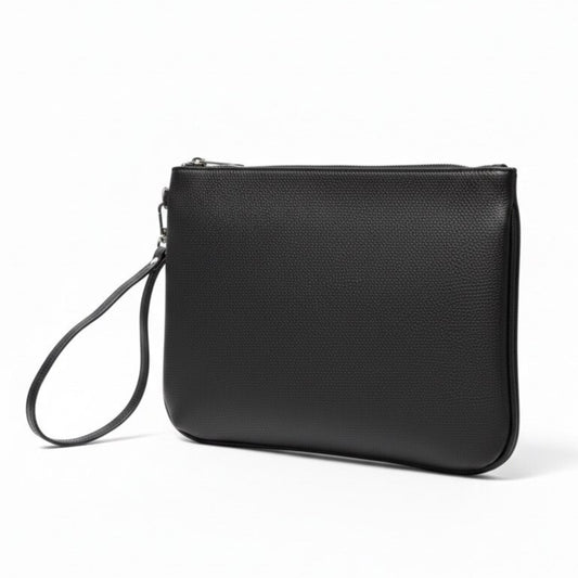 Clutch bag homme en semi cuir noir pochette élégante avec dragonne