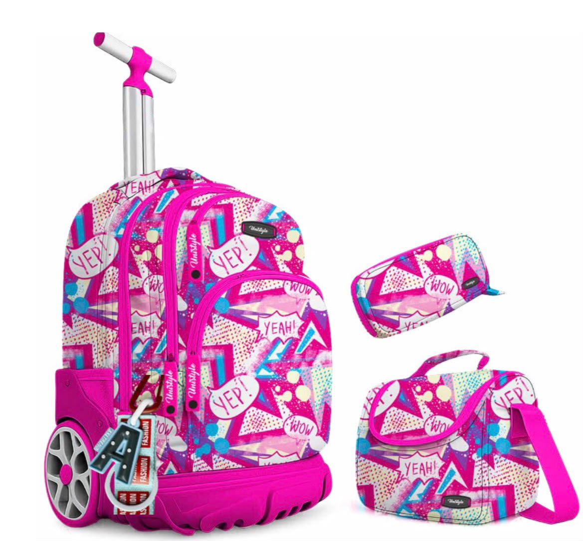 Pack scolaire 3 en 1 trolley 18 pouces bleu gaming avec cartable, trousse et sac à goûter