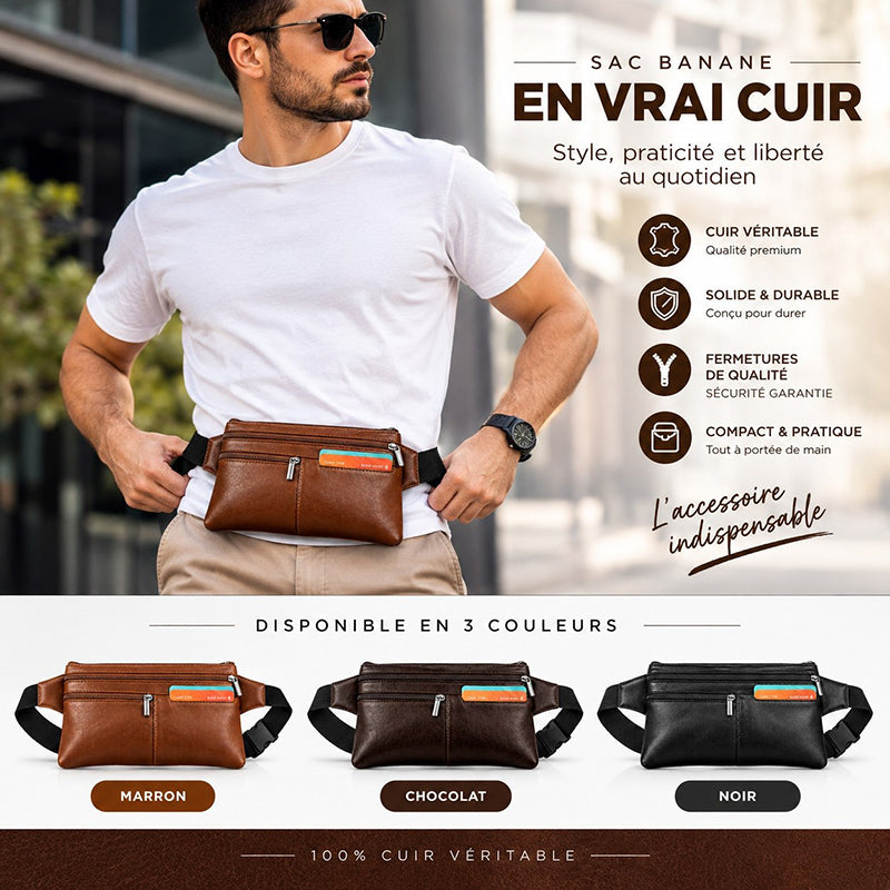 Sac Banane Homme en Cuir Véritable – Sacoche Ceinture Élégante et Pratique