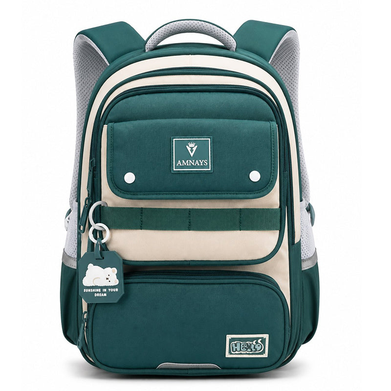 Cartable Scolaire Garçon Vert & Beige – Sac à Dos Primaire 2ème, 3ème, 4ème Année | AMNAYS