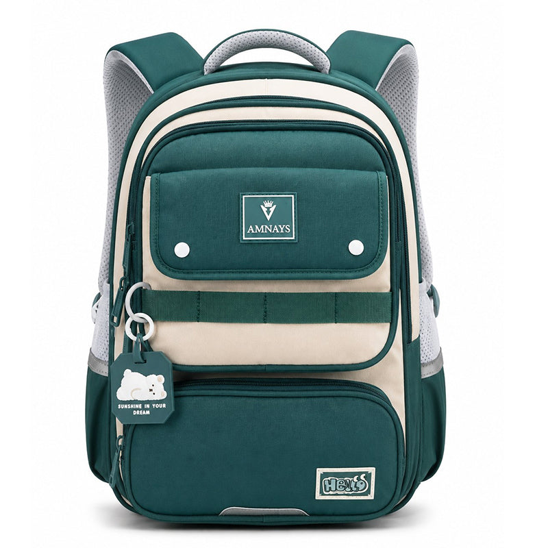 Cartable Scolaire Garçon Vert & Beige – Sac à Dos Primaire 2ème, 3ème, 4ème Année | AMNAYS