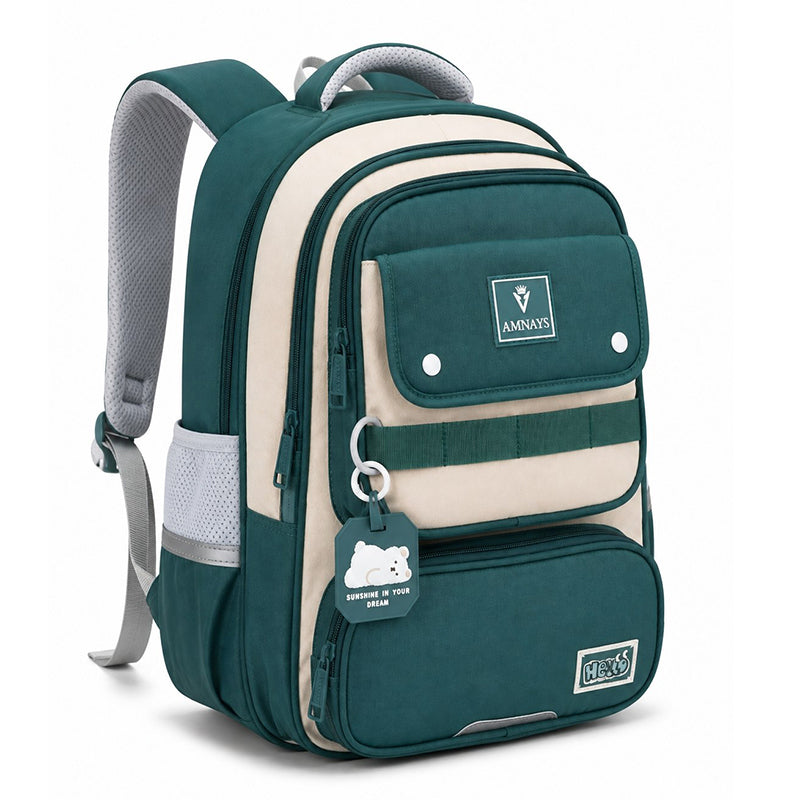 Cartable Scolaire Garçon Vert & Beige – Sac à Dos Primaire 2ème, 3ème, 4ème Année | AMNAYS