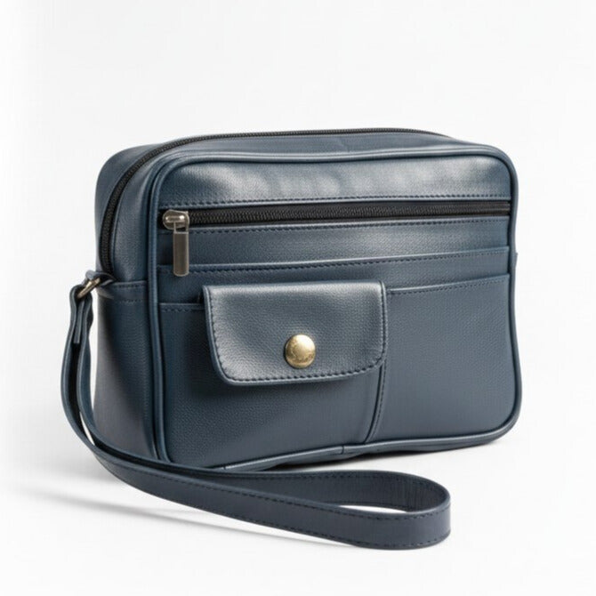 Pochette homme en cuir véritable bleu moderne