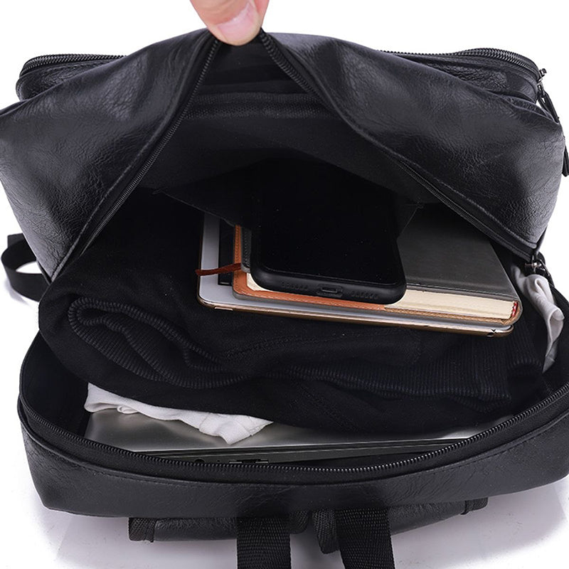 Fermeture éclair robuste du compartiment principal du sac à dos en cuir PU noir