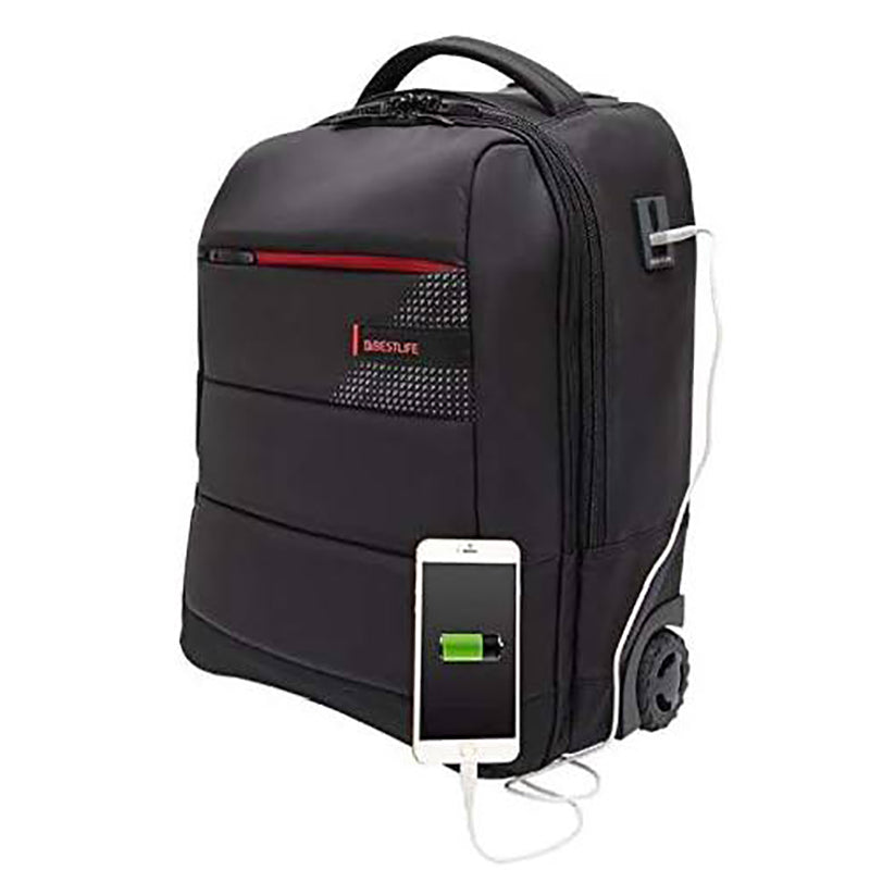Vue latérale du sac à dos trolley noir grande capacité 29 litres