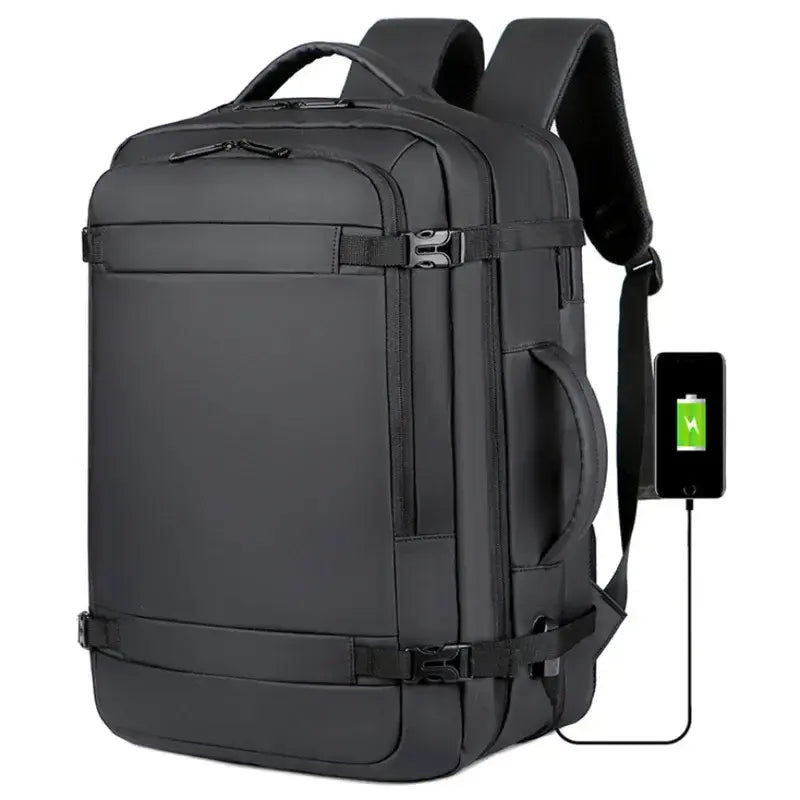 Sac à dos de voyage 17 pouces – Vue de face avec port USB – taille cabine avion
