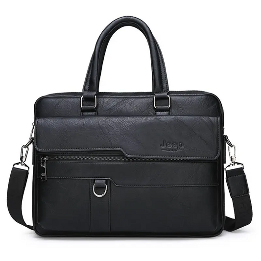 Sac business en cuir marron pour homme – vue de face avec poignée et bandoulière