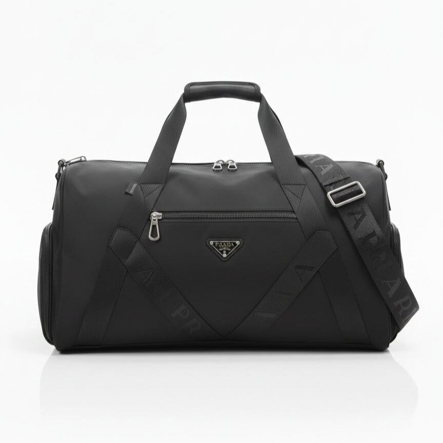 Sac de sport premium noir avec compartiment chaussures ventilé et design élégant