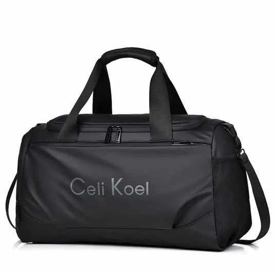 Sac de sport et voyage noir avec compartiment à chaussures séparé ouvert