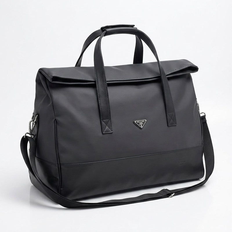 Sac de voyage femme noir grande capacité 53cm nylon et cuir