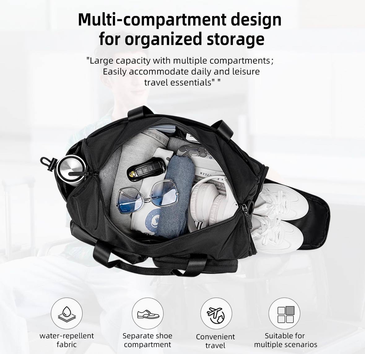 Compartiment principal spacieux du sac de sport 28L grande capacité