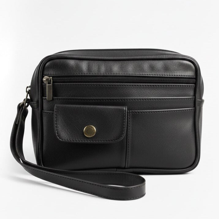 Sacoche homme en cuir véritable bleu au design moderne