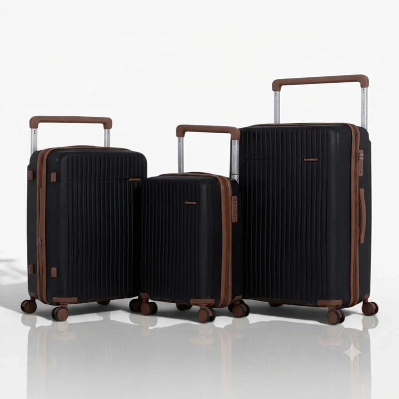 Set de 3 valises rigides noir avec roues pivotantes 360° et poignée télescopique