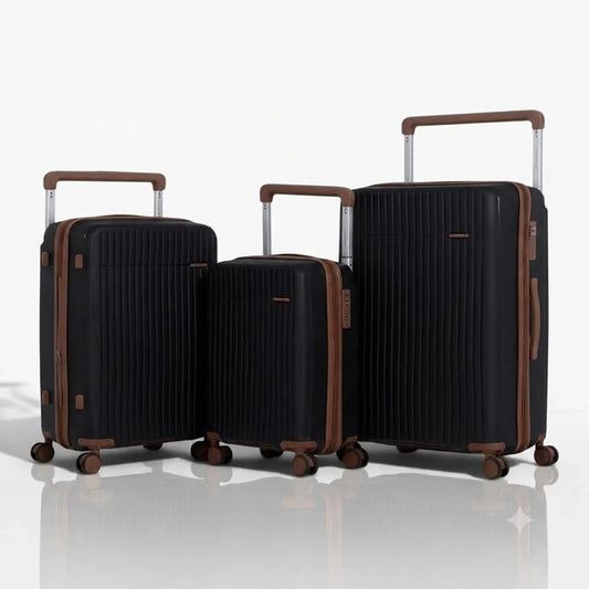 Set de 3 valises rigides noir avec roues pivotantes 360° et poignée télescopique