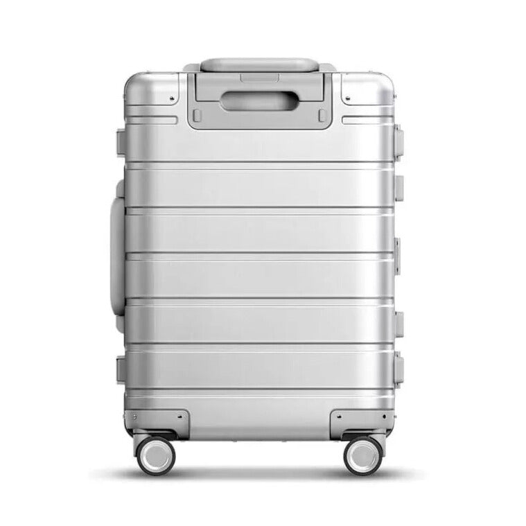 Valise de cabine en aluminium vue arrière avec serrure TSA sécurisée