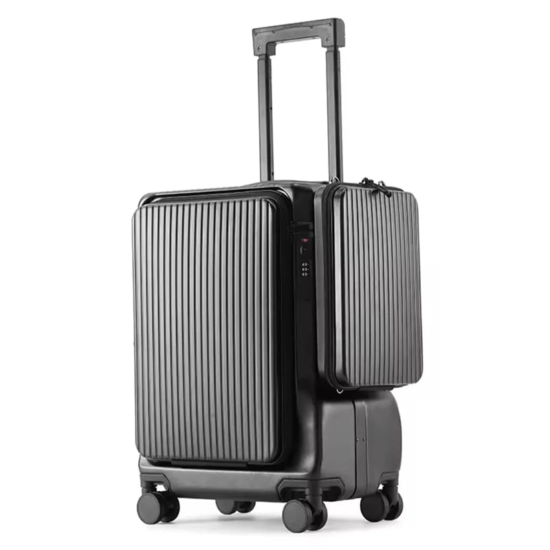 Gros plan sur les 4 roues pivotantes silencieuses de la valise cabine pour une glisse fluide