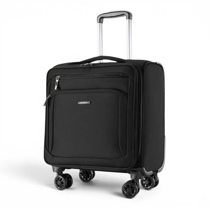 Valise de voyage noire 43L vue de profil – barre télescopique aluminium